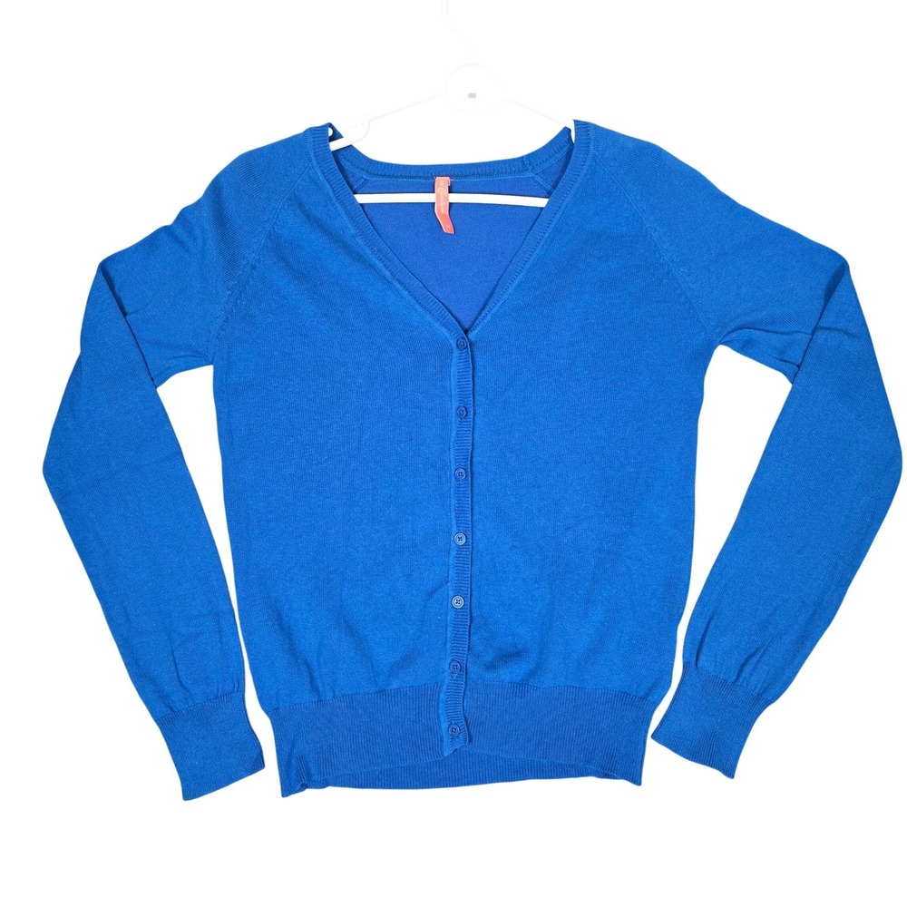 BB‎ Couture Blue Button Up Cardigan Cotton Blend Lightweight Sweater Medium